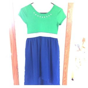 Green and Blue High Low Dress